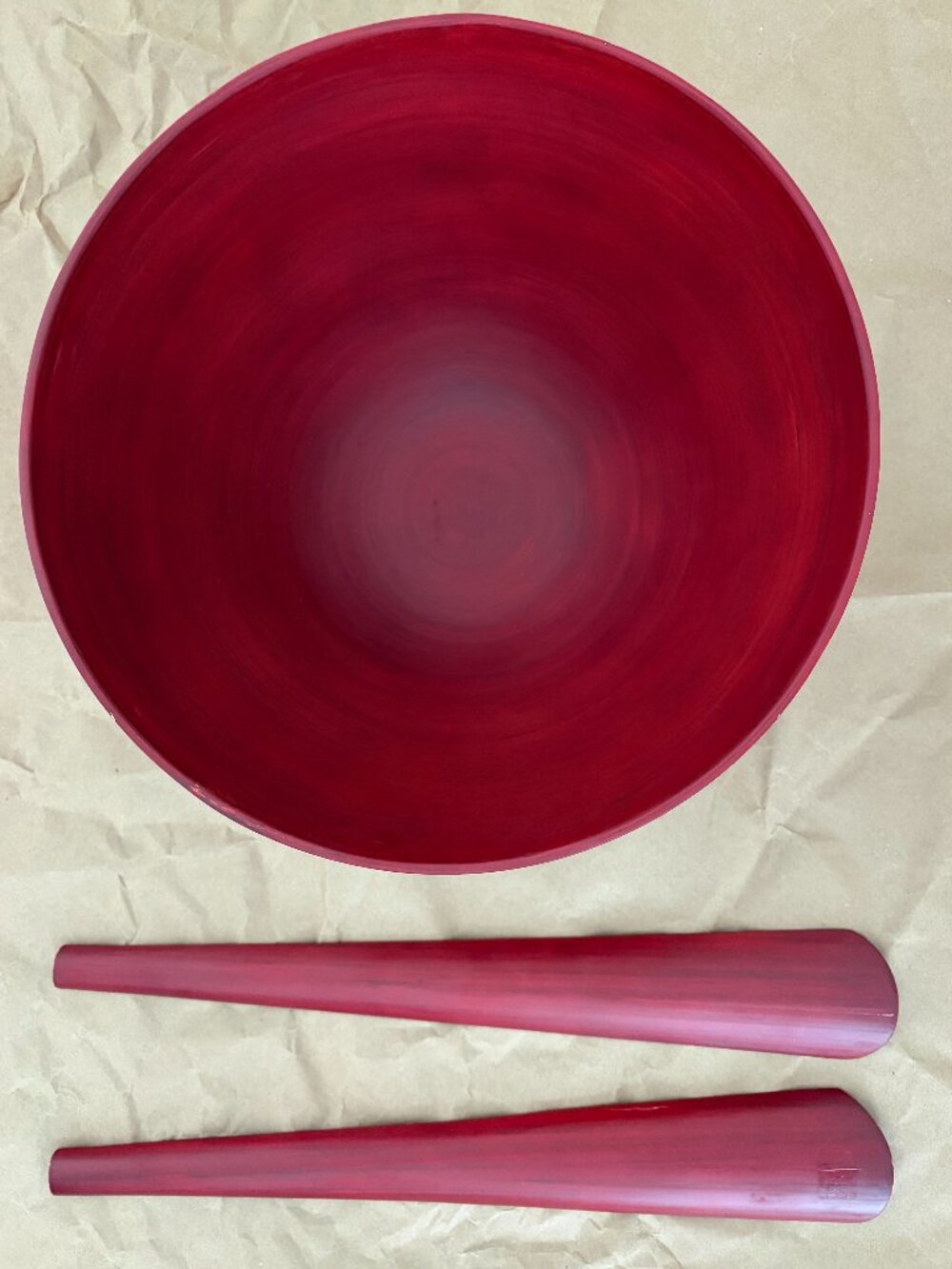NWOT Crate & Barrel Dark Red Large Round Salad Serving Bowl Set